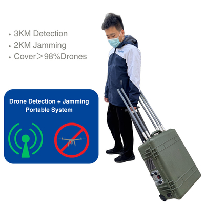 LZ335 Drone di động 3km phát hiện và 2km hệ thống nhiễu FPV Drone Jammer tích hợp