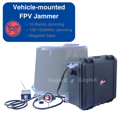 100MHz-1500MHz Xe gắn trên xe sử dụng FPV Drone Jammer Thiết bị đối phó với cơ sở từ tính